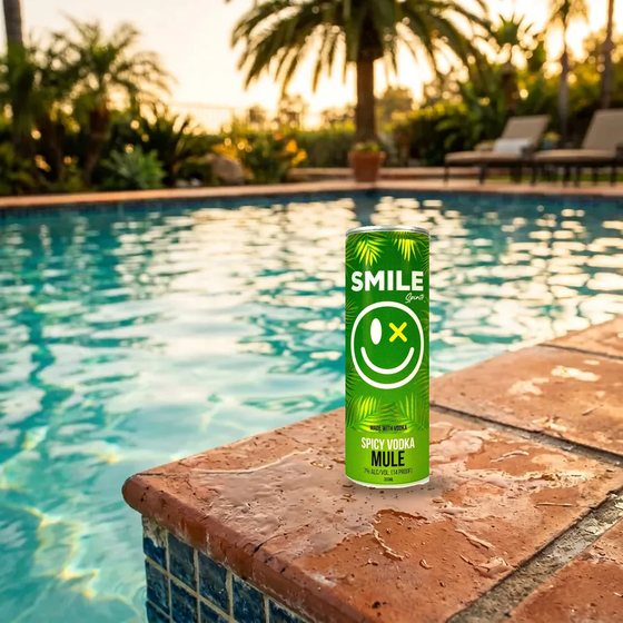 Smile Spicy Vodka Mule can by the pool